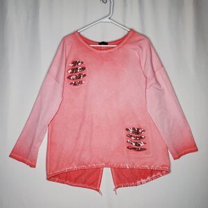 Belle Amore Italy Sequin Top Women L/XL Pink Fleece Drawstring Shabby Chic Boho